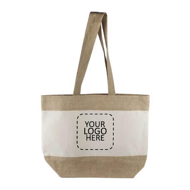 Jute And Cotton Laminated Beach Bag With Logo